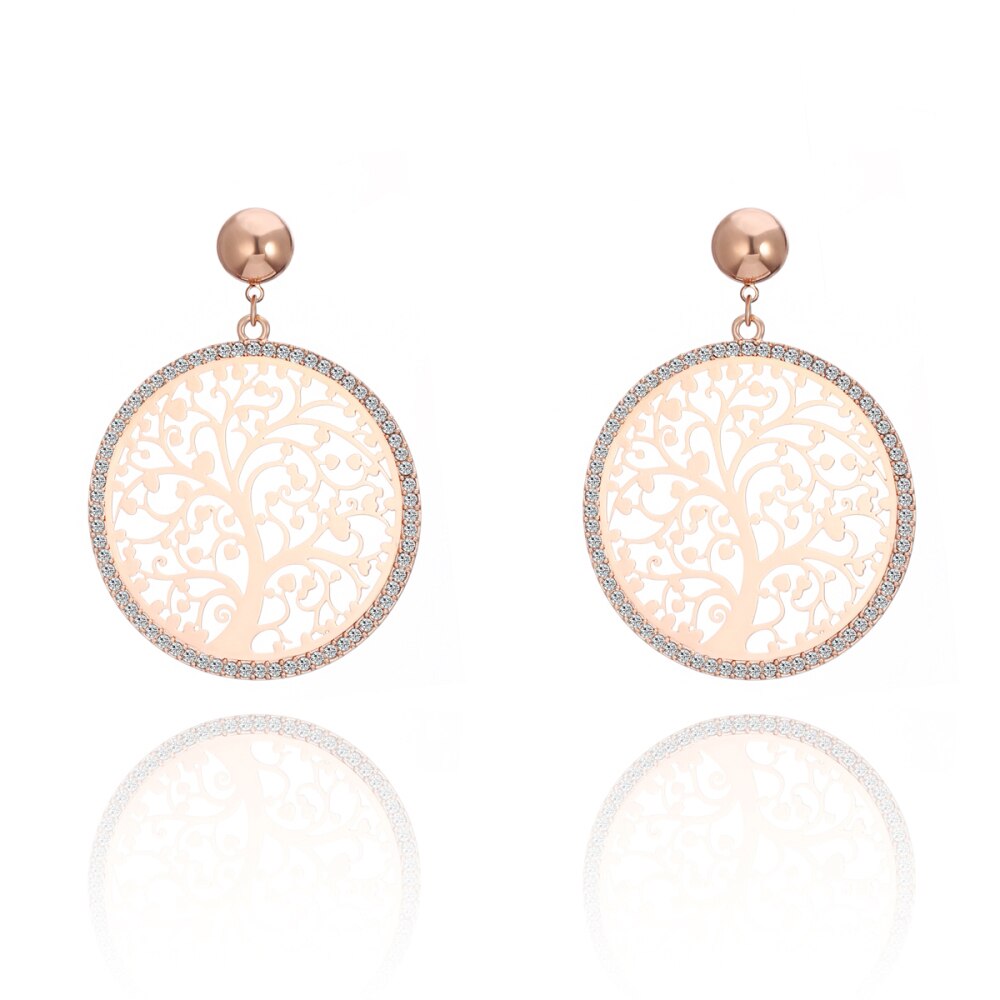 Round Tree of Life Diamond Design Earrings Silverly Color Pendant Earring For Women  Charm Jewelry Wedding Party Gift 2022