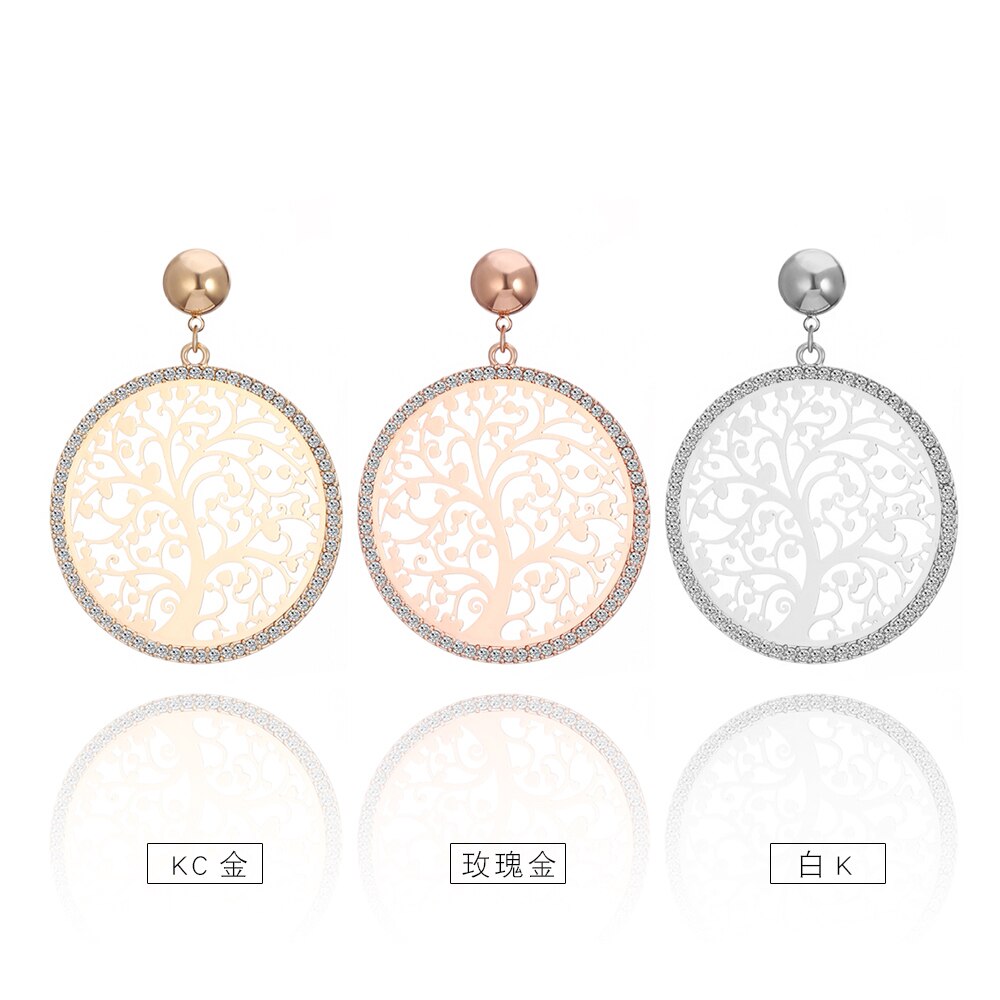 Round Tree of Life Diamond Design Earrings Silverly Color Pendant Earring For Women  Charm Jewelry Wedding Party Gift 2022