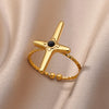 Round Zircon Cross Rings for Women Gold Plated Open Adjustable Stainless Steel Ring 2023 Trend Wedding Aesthetic Jewelry anillos