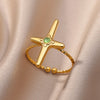 Round Zircon Cross Rings for Women Gold Plated Open Adjustable Stainless Steel Ring 2023 Trend Wedding Aesthetic Jewelry anillos