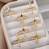 Round Zircon Cross Rings for Women Gold Plated Open Adjustable Stainless Steel Ring 2023 Trend Wedding Aesthetic Jewelry anillos
