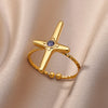 Round Zircon Cross Rings for Women Gold Plated Open Adjustable Stainless Steel Ring 2023 Trend Wedding Aesthetic Jewelry anillos