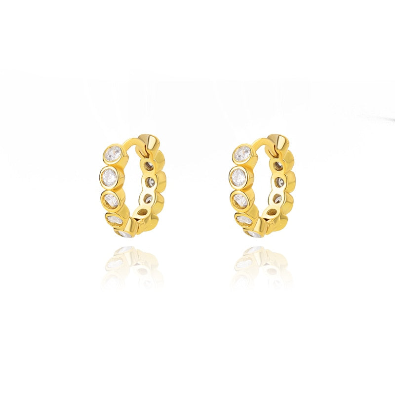 Round Zircon Hoop Earrings for Women Stainless Steel Gold Color Earrings 2023 Trend Wedding Couple Rhinestone Jewelry pendientes