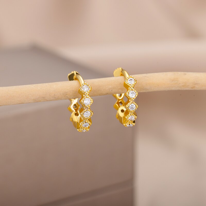Round Zircon Hoop Earrings for Women Stainless Steel Gold Color Earrings 2023 Trend Wedding Couple Rhinestone Jewelry pendientes