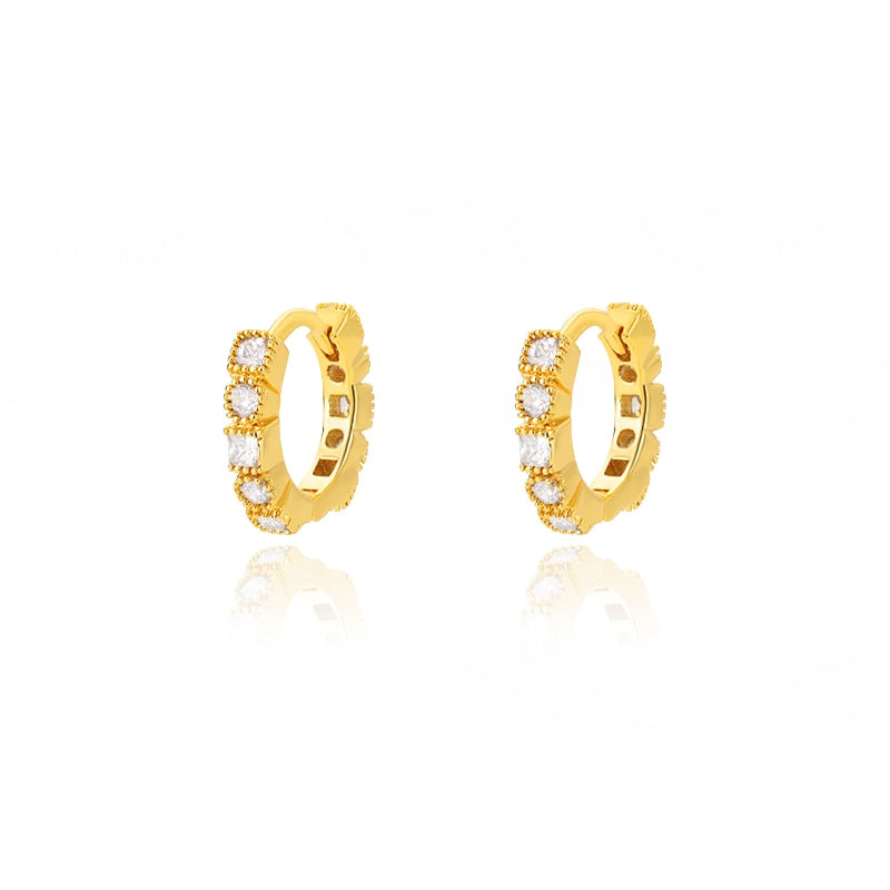 Round Zircon Hoop Earrings for Women Stainless Steel Gold Color Earrings 2023 Trend Wedding Couple Rhinestone Jewelry pendientes