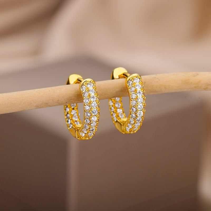 Round Zircon Hoop Earrings for Women Stainless Steel Gold Color Piercing Earrings 2023 Trend Wedding Aesthetic Jewerly aretes