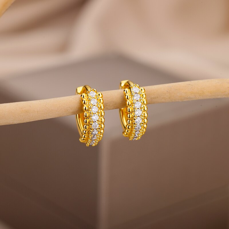 Round Zircon Hoop Earrings for Women Stainless Steel Gold Color Piercing Earrings 2023 Trend Wedding Aesthetic Jewerly aretes