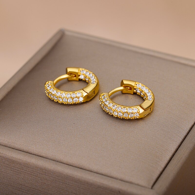 Round Zircon Hoop Earrings for Women Stainless Steel Gold Color Piercing Earrings 2023 Trend Wedding Aesthetic Jewerly aretes