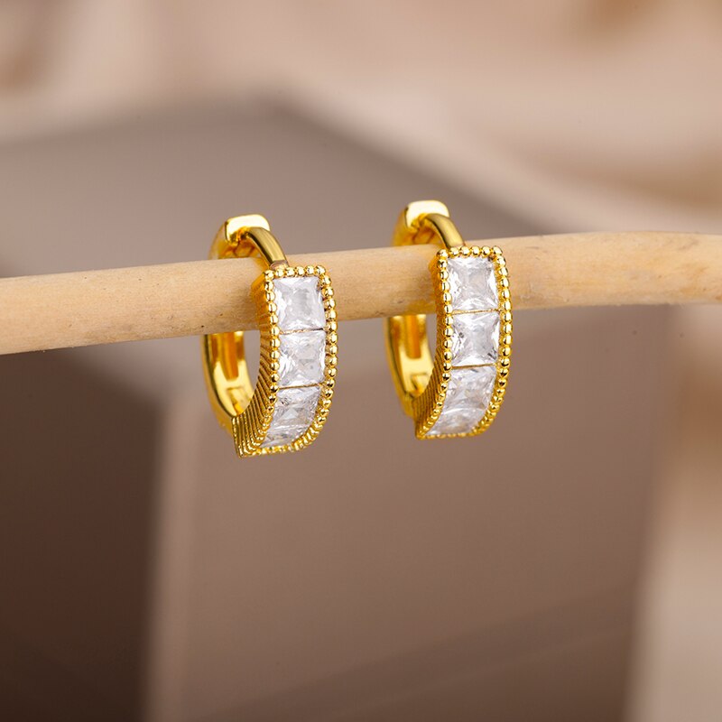 Round Zircon Hoop Earrings for Women Stainless Steel Gold Color Piercing Earrings 2023 Trend Wedding Aesthetic Jewerly aretes