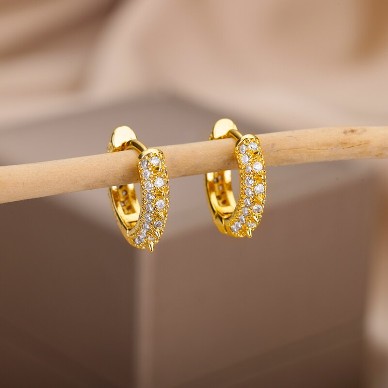 Round Zircon Hoop Earrings for Women Stainless Steel Gold Color Piercing Earrings 2023 Trend Wedding Aesthetic Jewerly aretes