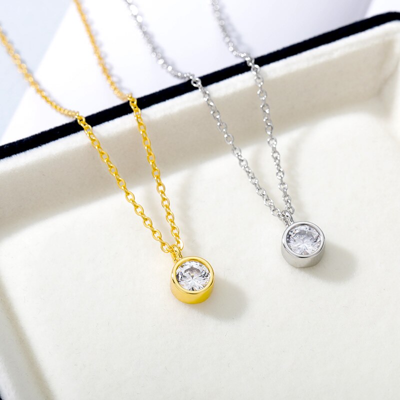 Round Zircon Necklace For Women Gold  Color Crystal Shiny Choker Pendant Simple Temperament Necklace Wedding Jewelry Gift