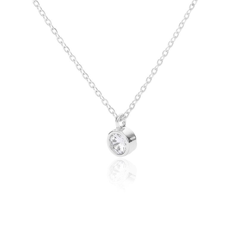 Round Zircon Necklace For Women Gold  Color Crystal Shiny Choker Pendant Simple Temperament Necklace Wedding Jewelry Gift