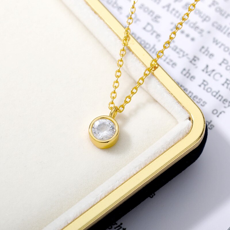 Round Zircon Necklace For Women Gold  Color Crystal Shiny Choker Pendant Simple Temperament Necklace Wedding Jewelry Gift