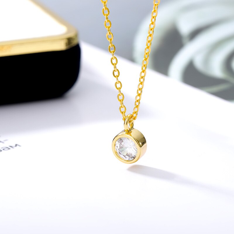 Round Zircon Necklace For Women Gold  Color Crystal Shiny Choker Pendant Simple Temperament Necklace Wedding Jewelry Gift
