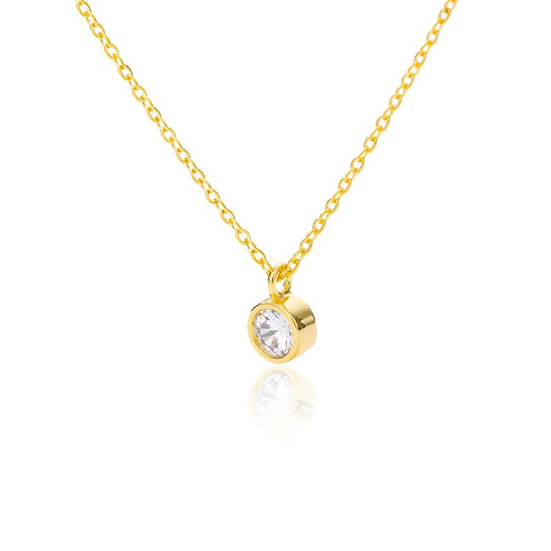 Round Zircon Necklace For Women Gold  Color Crystal Shiny Choker Pendant Simple Temperament Necklace Wedding Jewelry Gift
