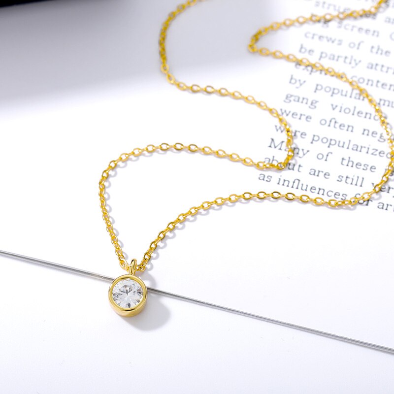 Round Zircon Necklace For Women Gold  Color Crystal Shiny Choker Pendant Simple Temperament Necklace Wedding Jewelry Gift