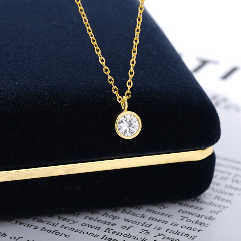 Round Zircon Necklace For Women Gold  Color Crystal Shiny Choker Pendant Simple Temperament Necklace Wedding Jewelry Gift