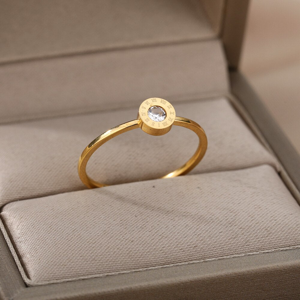 Round Zircon Rings For Women Cubic Zirconia Stainless Steel Gold Color Ring 2023 Trend Couple Wedding Band Jewelry anillos mujer