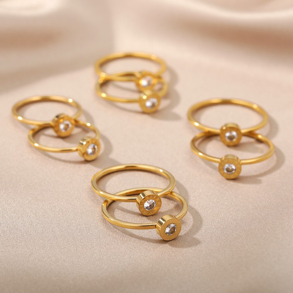 Round Zircon Rings For Women Cubic Zirconia Stainless Steel Gold Color Ring 2023 Trend Couple Wedding Band Jewelry anillos mujer