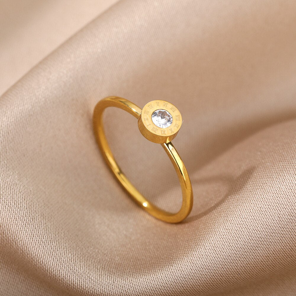 Round Zircon Rings For Women Cubic Zirconia Stainless Steel Gold Color Ring 2023 Trend Couple Wedding Band Jewelry anillos mujer