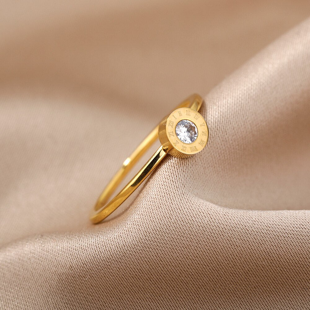Round Zircon Rings For Women Cubic Zirconia Stainless Steel Gold Color Ring 2023 Trend Couple Wedding Band Jewelry anillos mujer