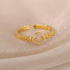 Round Zircon Rings For Women Open Adjustable Stainless Steel Gold Color Ring Couple Wedding Band Aesthetic Jewelry anillos mujer