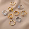 Round Zircon Rings for Women Gold Plated Open Stainless Steel Ring Cubic Zirconia Minimalist Wedding Aesthetic Jewerly anillos
