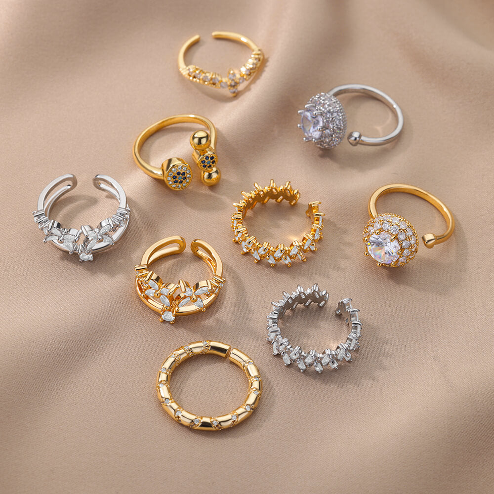 Round Zircon Rings for Women Gold Plated Open Stainless Steel Ring Cubic Zirconia Minimalist Wedding Aesthetic Jewerly anillos