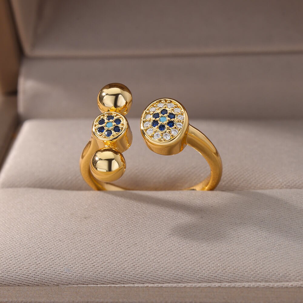 Round Zircon Rings for Women Gold Plated Open Stainless Steel Ring Cubic Zirconia Minimalist Wedding Aesthetic Jewerly anillos