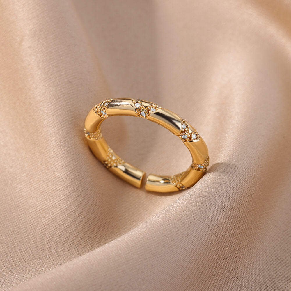 Round Zircon Rings for Women Gold Plated Open Stainless Steel Ring Cubic Zirconia Minimalist Wedding Aesthetic Jewerly anillos
