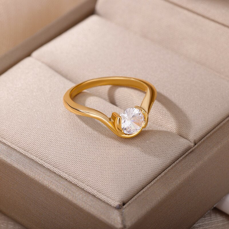Round Zircon Rings for Women Stainless Steel Gold Color Couple Ring 2023 Trend  Wedding Aesthetic Jewelry anillos