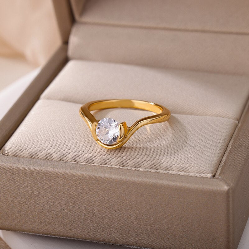 Round Zircon Rings for Women Stainless Steel Gold Color Couple Ring 2023 Trend  Wedding Aesthetic Jewelry anillos