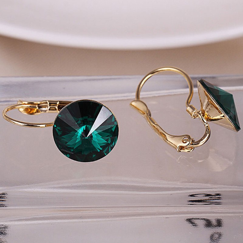 Round crystal drop earrings for women girls gold color female dangle hanging earring fashion ear jewelry brincos(e0999A)