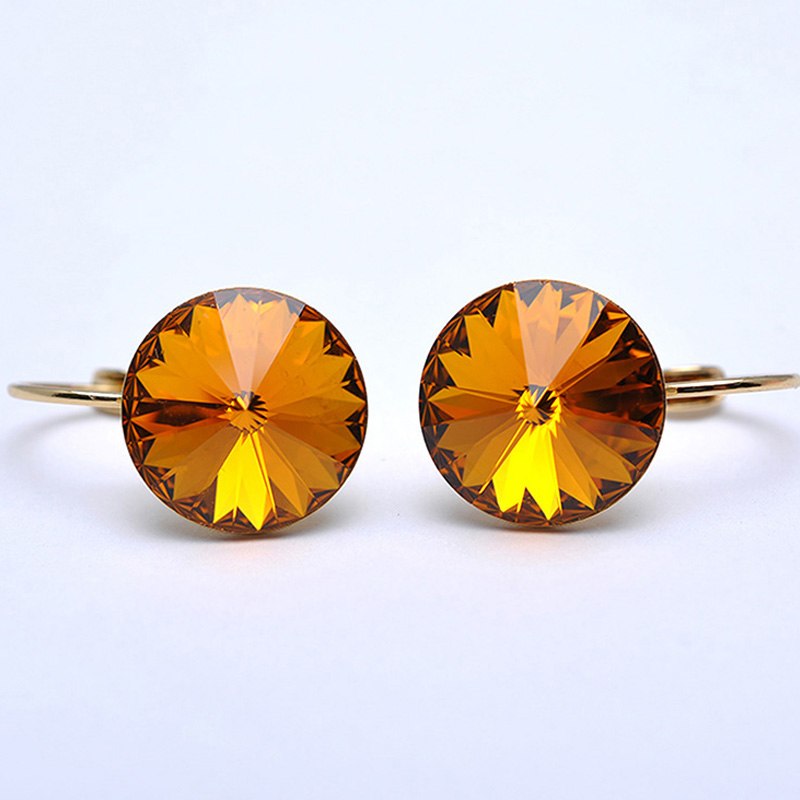 Round crystal drop earrings for women girls gold color female dangle hanging earring fashion ear jewelry brincos(e0999A)