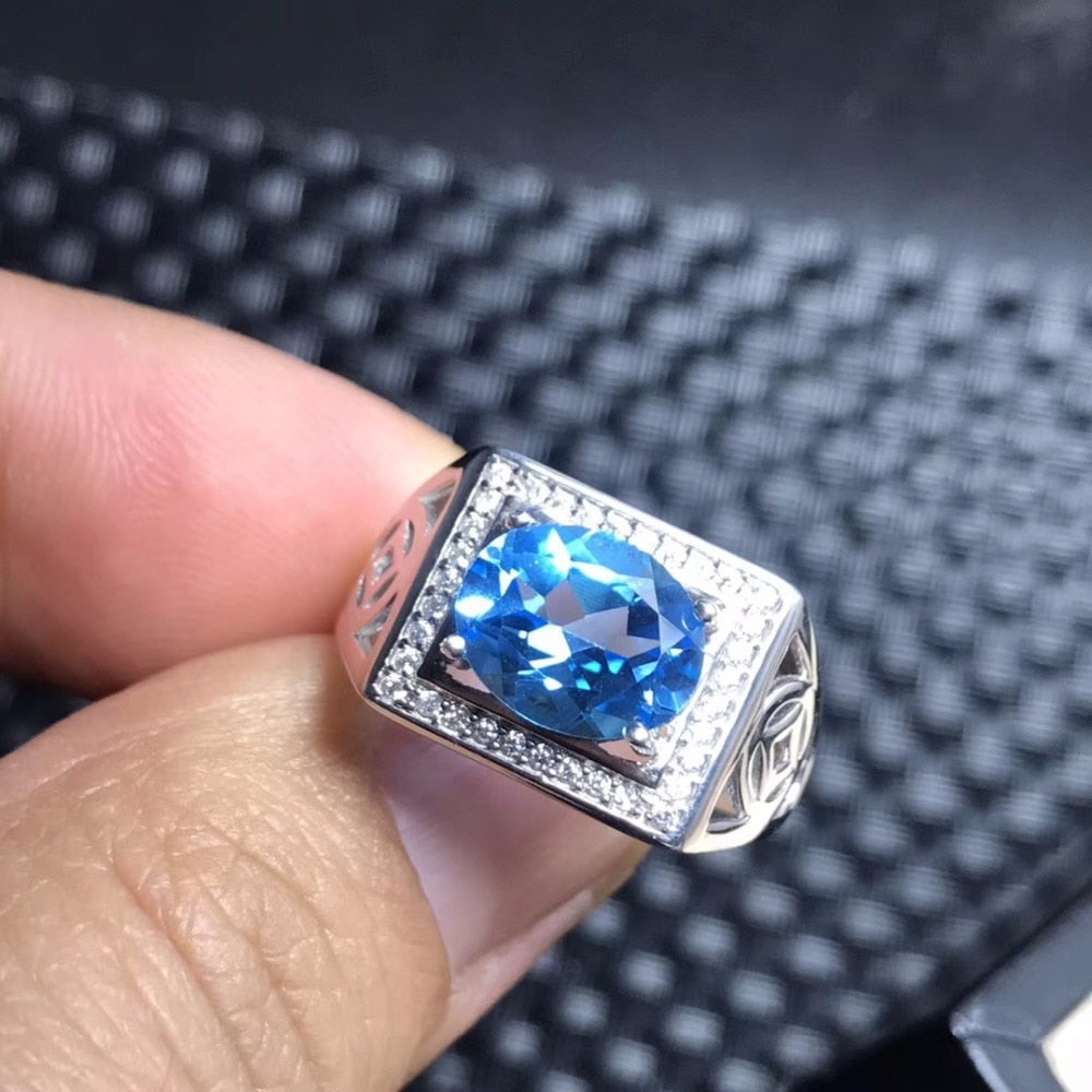 Ro Blue Topaz men's RING 925 silver customized ring size new recommended simple ring