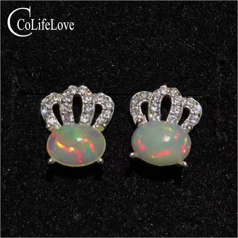 Ro stud earrings for party 5 mm * 7 mm natural Australia opal silver earrings solid 925 silver opal earrings