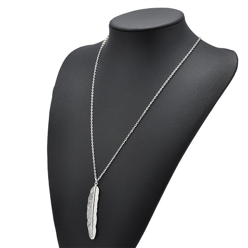 2020 New Fashion womens vintage long necklace jewelry silver gold simple feather pendant necklaces colar Jewelry gifts