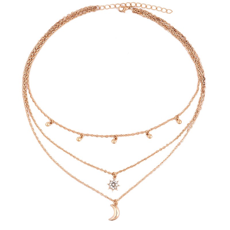 New Boho Jewelry Multi Layer Beads Choker Necklaces for Women Sexy Moon Fashion Pendant Vintage Collier choker Necklace