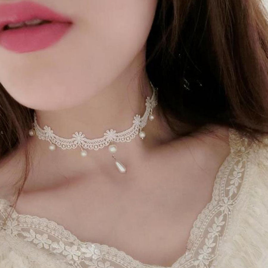 RscvonM Woman chokers  Handmade Gothic handmade white vintage lace women's choker necklace jewelry accessories C347