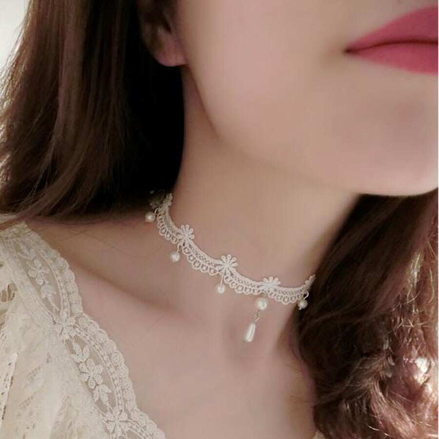 RscvonM Woman chokers  Handmade Gothic handmade white vintage lace women's choker necklace jewelry accessories C347