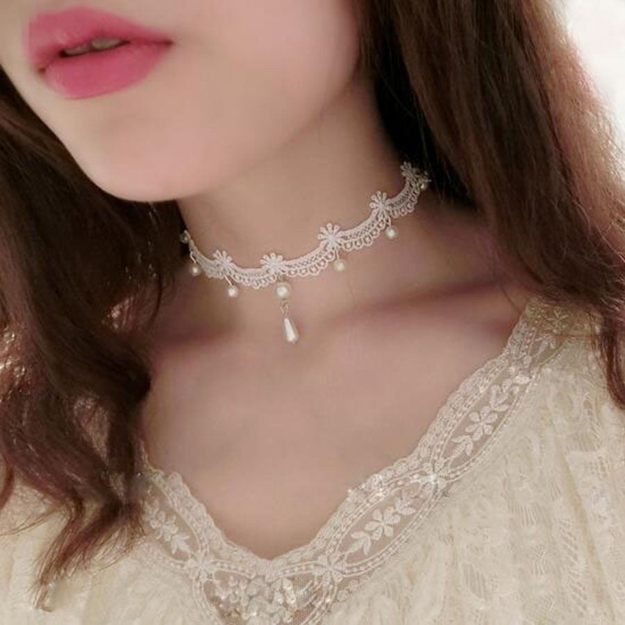 RscvonM Woman chokers  Handmade Gothic handmade white vintage lace women's choker necklace jewelry accessories C347