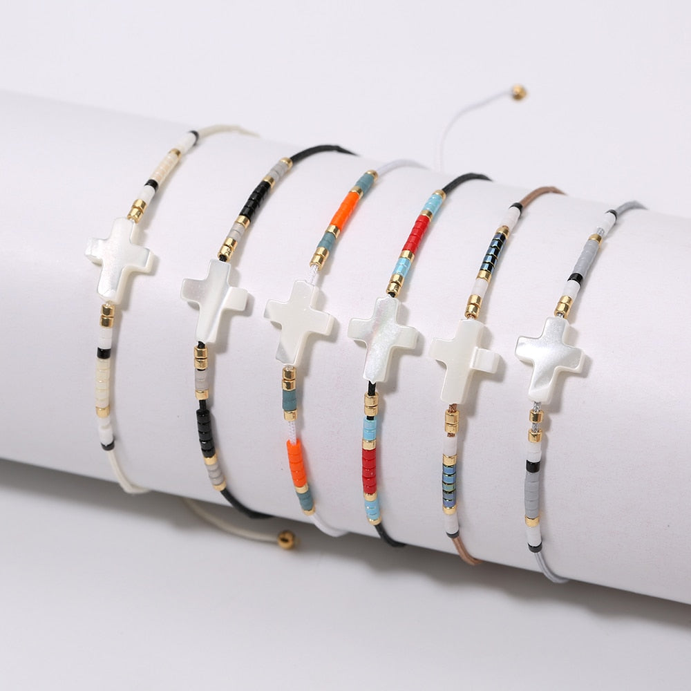 Rttooas Cross Miyuki Seed Beads Bracelet Women  Mini Beaded Bracelets & Bangles Boho Adjustable Mix Colors Beads Bracelet
