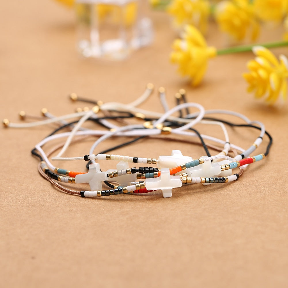 Rttooas Cross Miyuki Seed Beads Bracelet Women  Mini Beaded Bracelets & Bangles Boho Adjustable Mix Colors Beads Bracelet