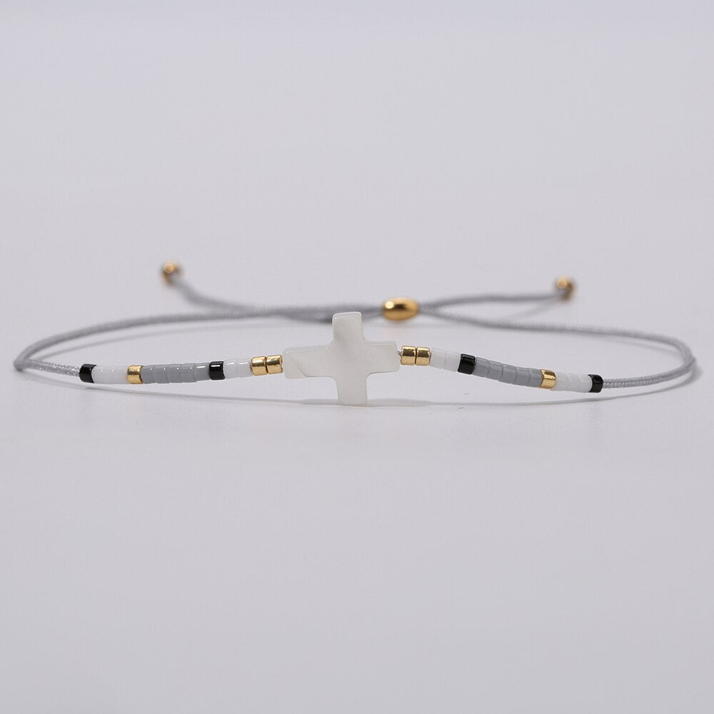 Rttooas Cross Miyuki Seed Beads Bracelet Women  Mini Beaded Bracelets & Bangles Boho Adjustable Mix Colors Beads Bracelet