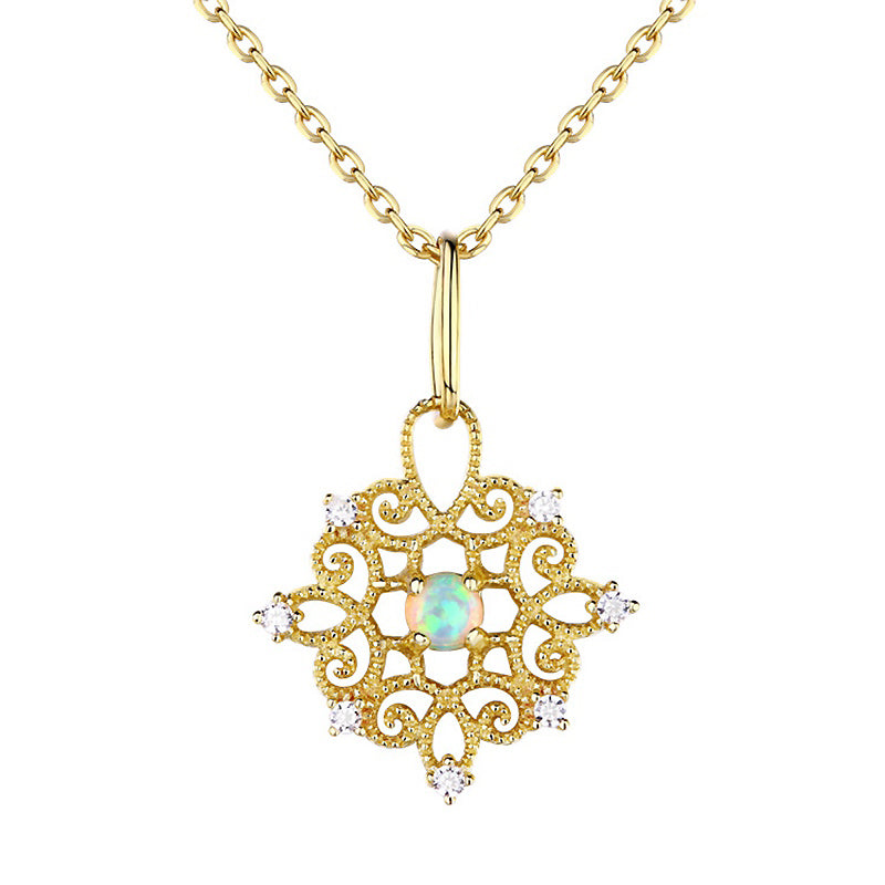 18K Light Gold 925 Sterling Silver Necklace Natural Colorful Opal Pendant Necklaces Palace Retro Women's Jewelry YNC073