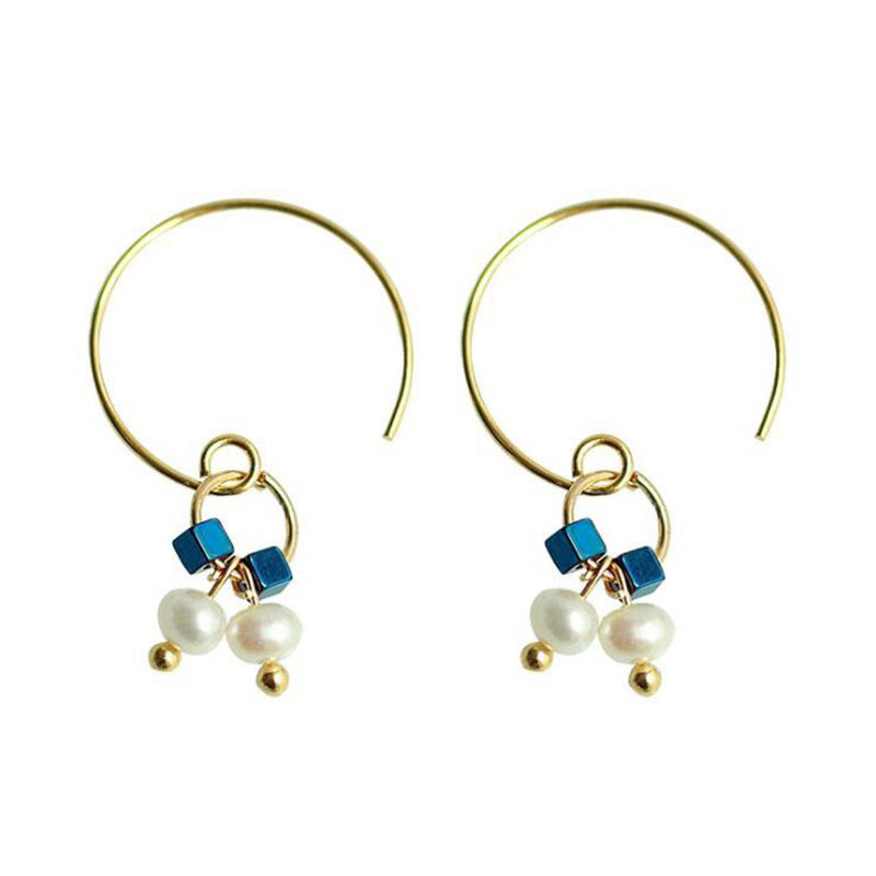 2 Style Natural Pearl Blue Czech Crystal Ear hook 925 Sterling Silver Women's Hanging Earrings Jewelry YEA211