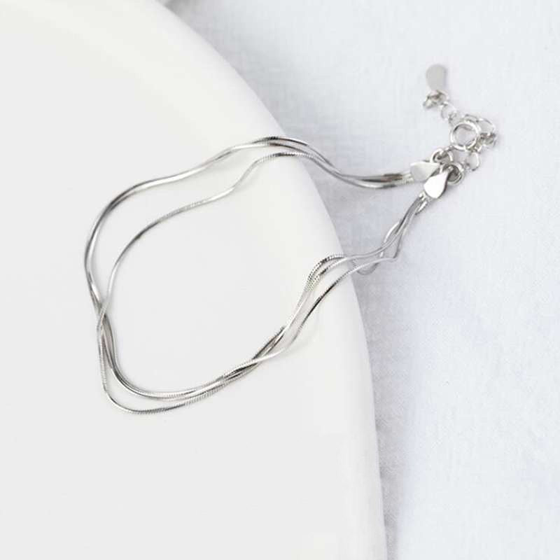 3 Layers White Gold Color Snake Chain Ladies' Bracelets Genuine 925 Sterling Silver Bracelet for Women Jewelry YBR085