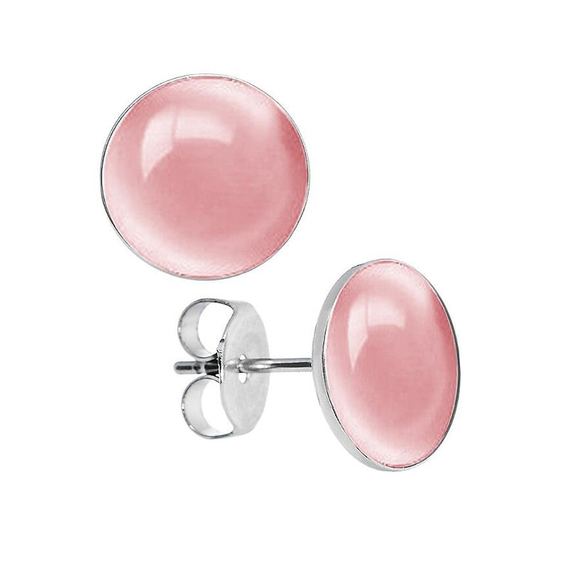 8 Color Minima Round Cat's Eye Stone Opal Earrings 925 Sterling Silver Stud Earrings for Women   YEA232