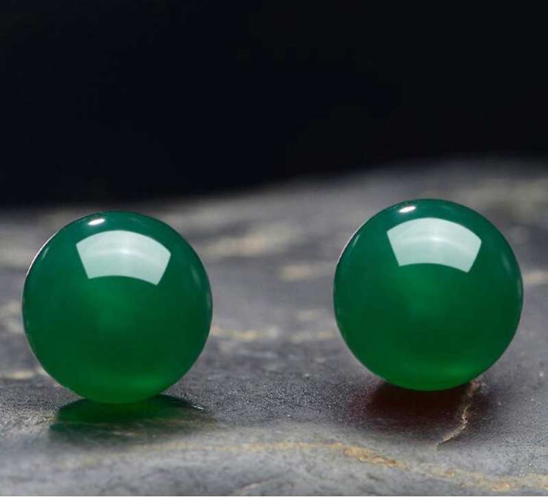 8mm Round Natural Green Agate Stud Earrings for Women S925 Sterling Silver Vintage Fine Jewelry Wedding Brincos YEA119