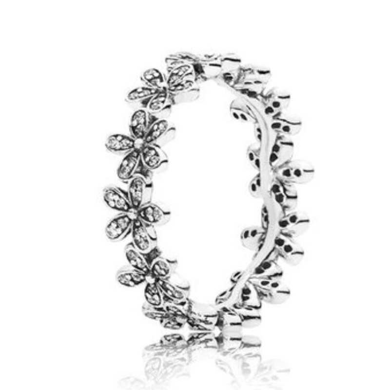 925 Sterling Silver Flowers Finger Rings Dazzling Daisy Meadow Stackable Ring Clear CZ for Women Wedding Jewelry YRI127